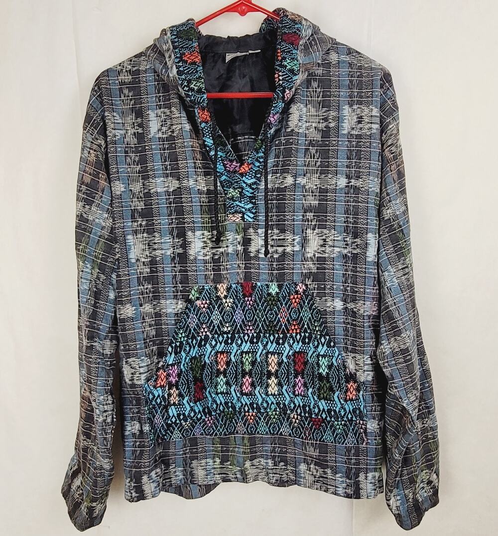 Ixchel hand embroidered patchwork hoodie Size small Hippie Boho Casual